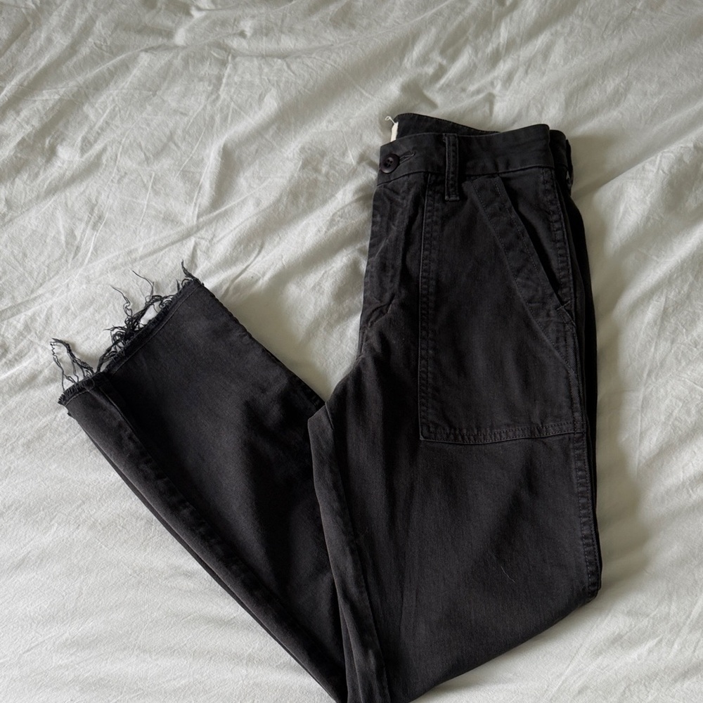 AMO Easy Army Trouser Black Distressed Hem Pants Size 24